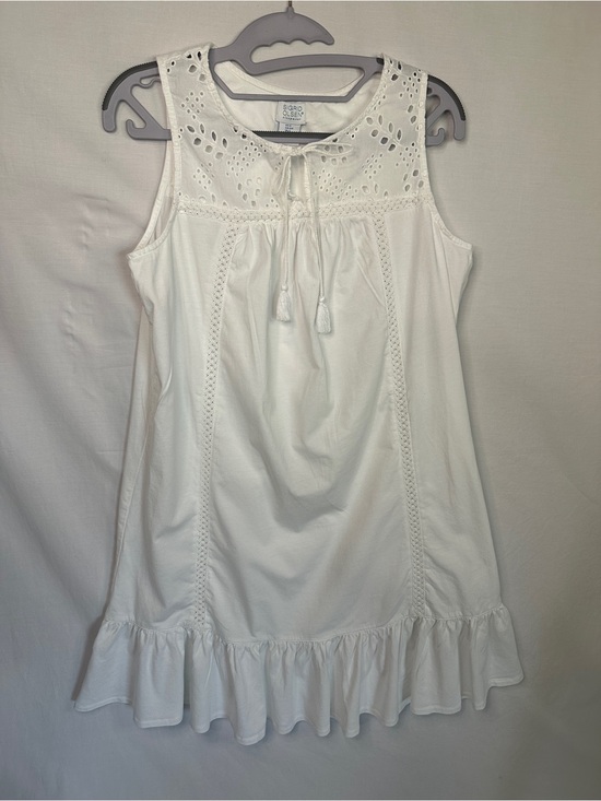 Sigrid Olsen Dresses & Skirts - 100% Cotton Sigrid Olsen White Eyelet Sleeveless Ruffle-Hem Dress